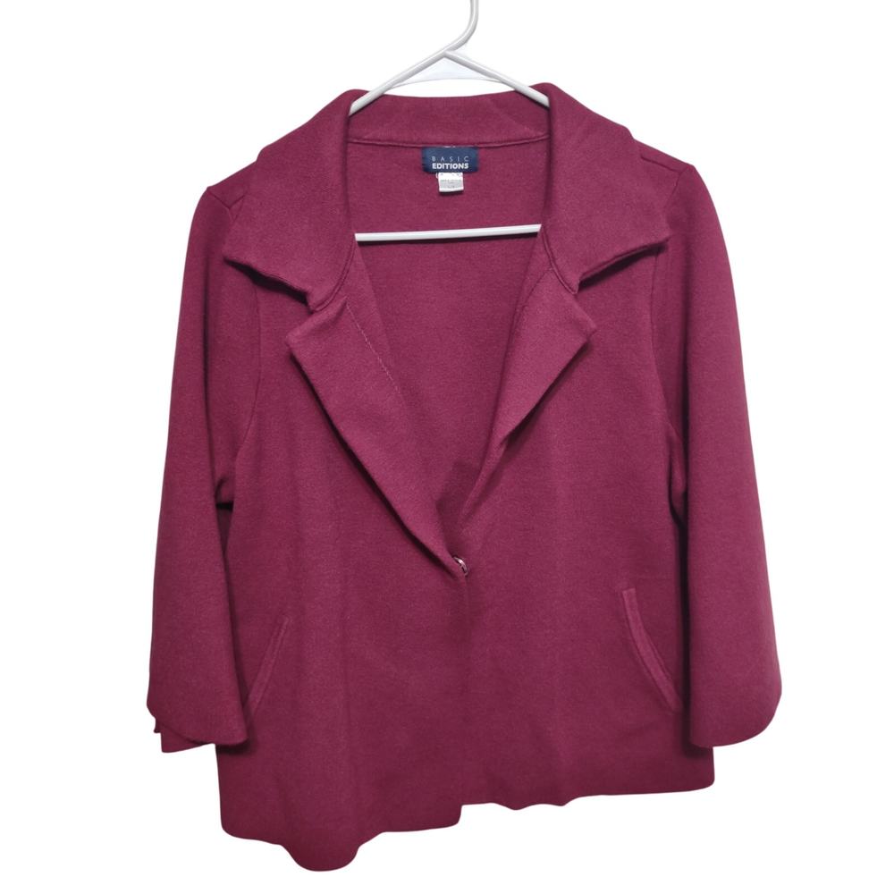 Basic‎ Editions Burgundy Sweater Blazer Large Preppy Classic
